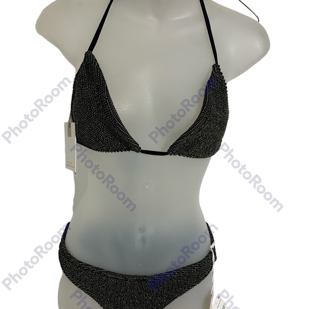 Good American Always Sculpt Gold Black Bikini Top & Bottom Size 1/2 s/m